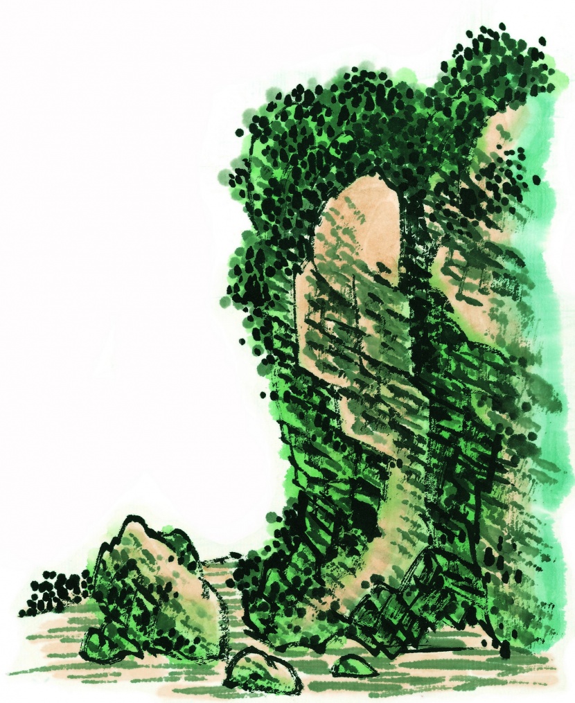 国画石壑图片