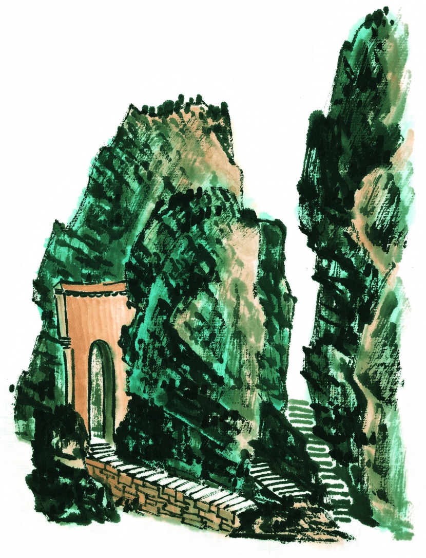 国画石壑图片