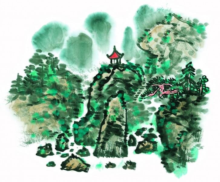 国画石壑图片