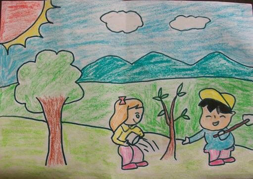 植树节的绘画四年级图片