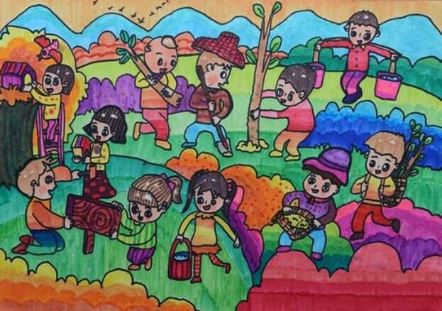 植树节主题画六年级图片