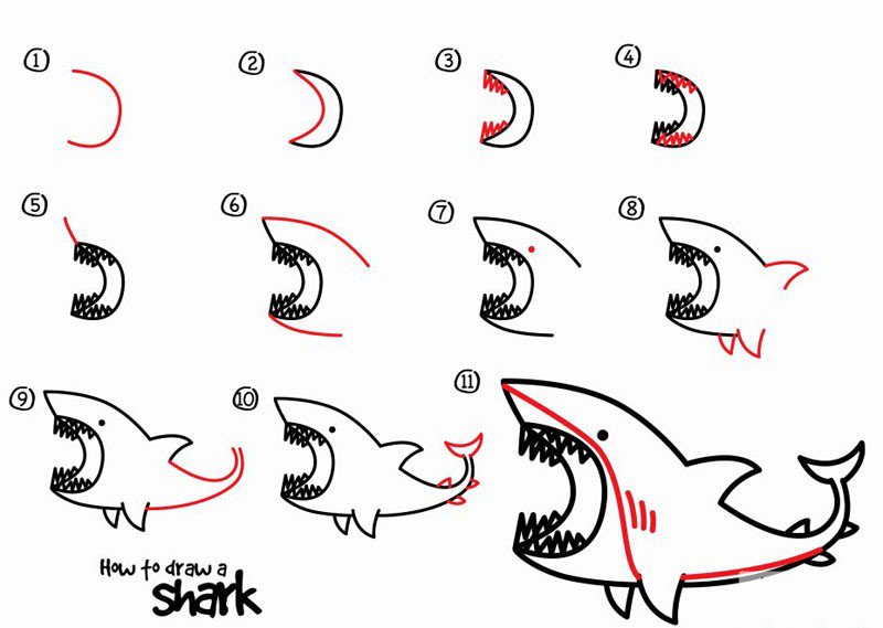 饥饿鲨的鲨鱼怎么画图片