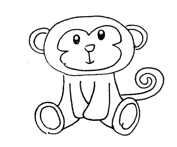 第七步:给猴子画上长长的尾巴在身子后面,打个卷