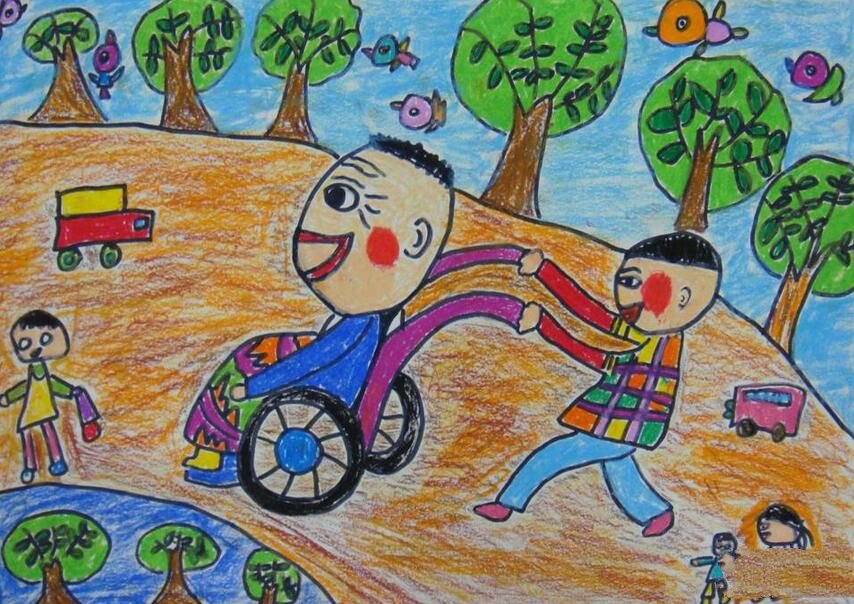 残疾人主题绘画图片