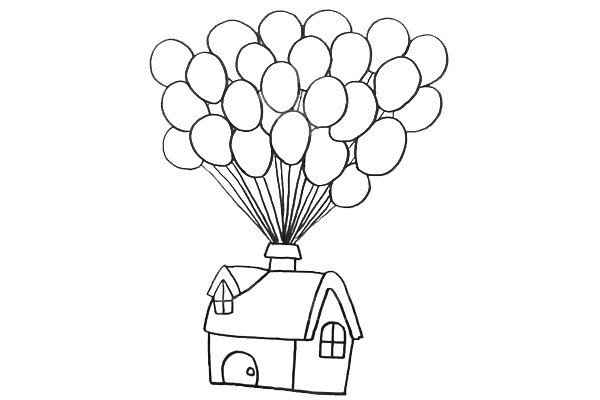 气球简笔画 飞屋图片
