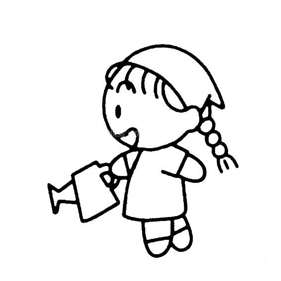小女孩浇水简笔画图片