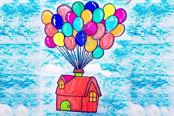 气球房子简笔画图片