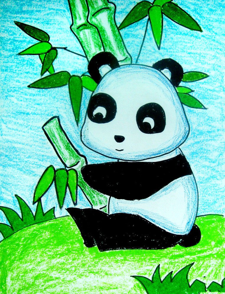 小熊猫吃竹子简笔画