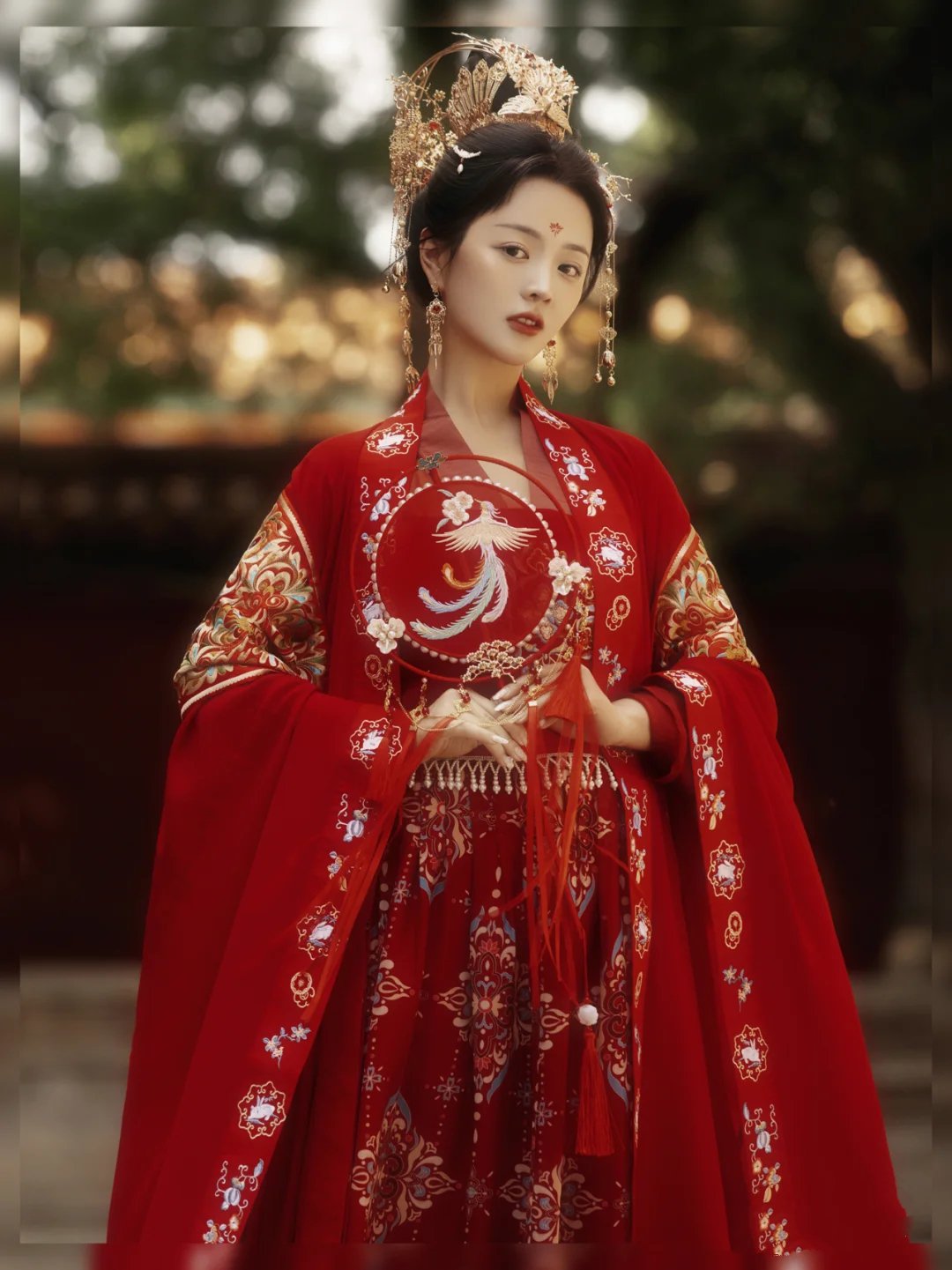 唯美飘逸的古典中国红汉服美女写真图片