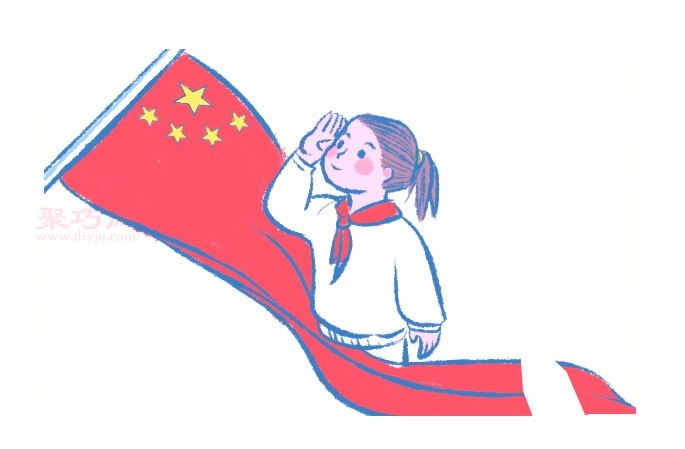 学生怎么画 国旗图片