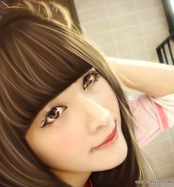 Photoshop把清纯MM的照片制作成手绘插画