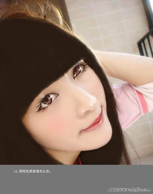 Photoshop把清纯MM的照片制作成手绘插画