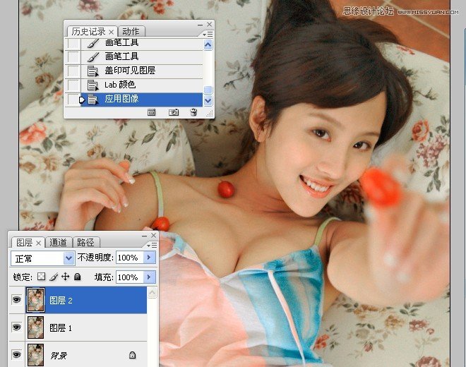 PS把室内女孩居家照片调成水润肤色效果