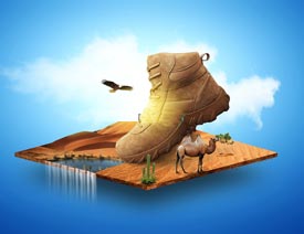 PS制作沙漠主题男鞋海报