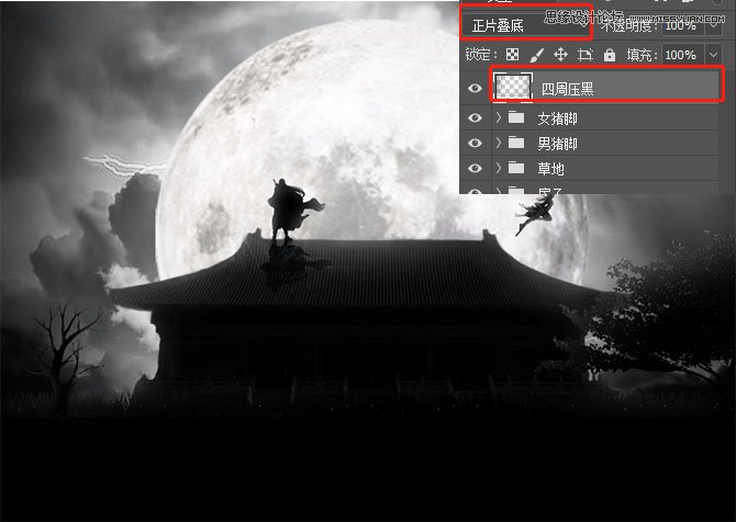 Photoshop合成月色下在屋顶上决战的武士,PS教程,PS家园网