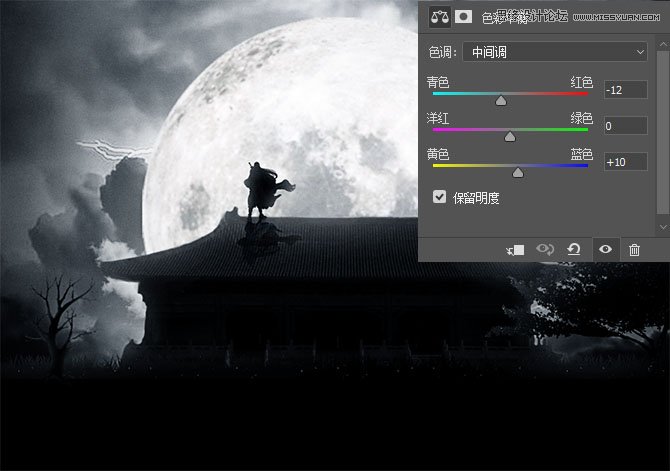Photoshop合成月色下在屋顶上决战的武士,PS教程,PS家园网
