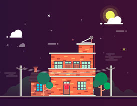PS设计扁平化风格的夜景房屋插画