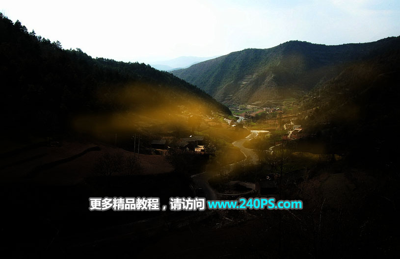 Photoshop给山间村庄外景添加唯美日出景观,PS教程,PS家园网