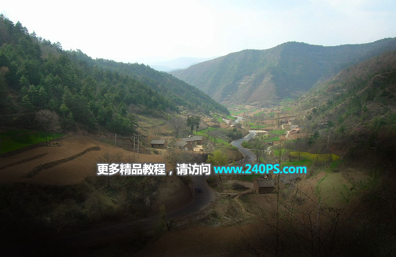 Photoshop给山间村庄外景添加唯美日出景观,PS教程,PS家园网