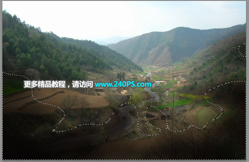 Photoshop给山间村庄外景添加唯美日出景观,PS教程,PS家园网