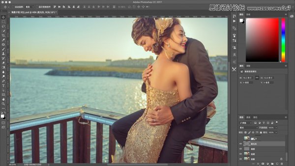 Photoshop调出复古风格外景婚纱照片,PS教程,PS家园网