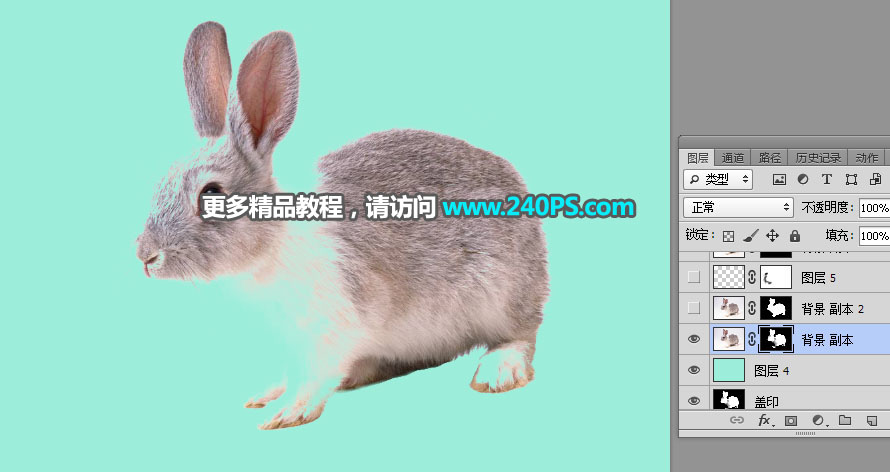 Photoshop使用钢笔和通道抠出兔子教程,PS教程,PS家园网