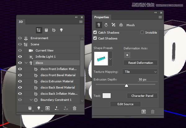 Photoshop巧用3D工具绘制绚丽的立体字,PS教程,PS家园网