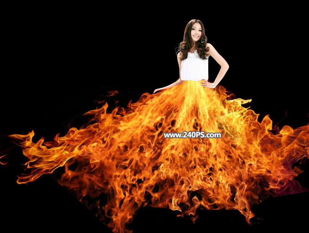 Photoshop快速给美女照片添加火焰裙装,PS教程,PS家园网