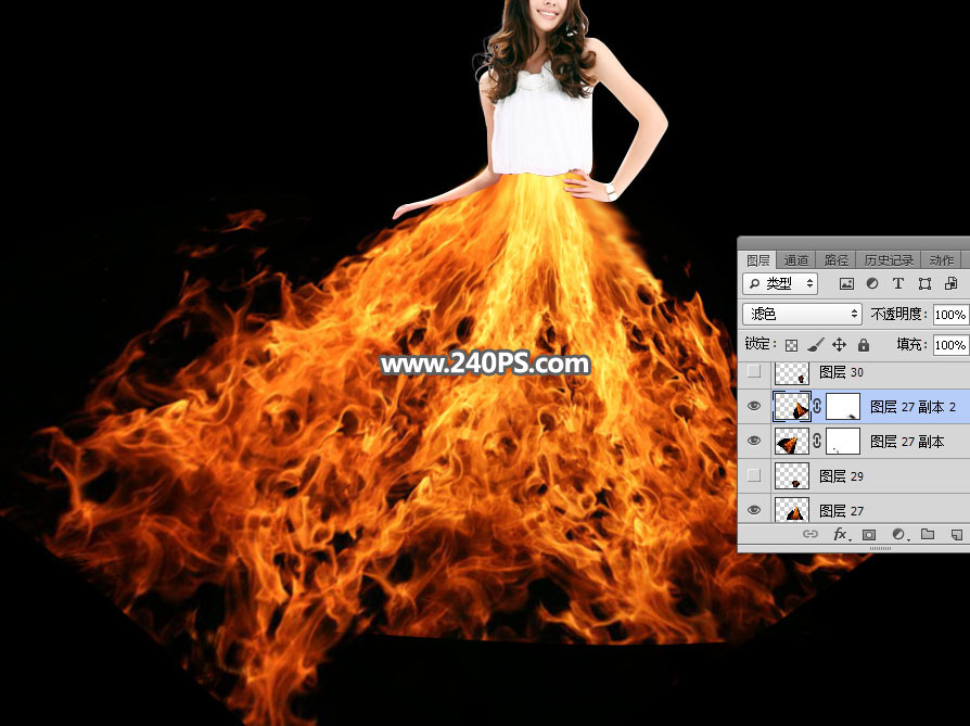 Photoshop快速给美女照片添加火焰裙装,PS教程,PS家园网