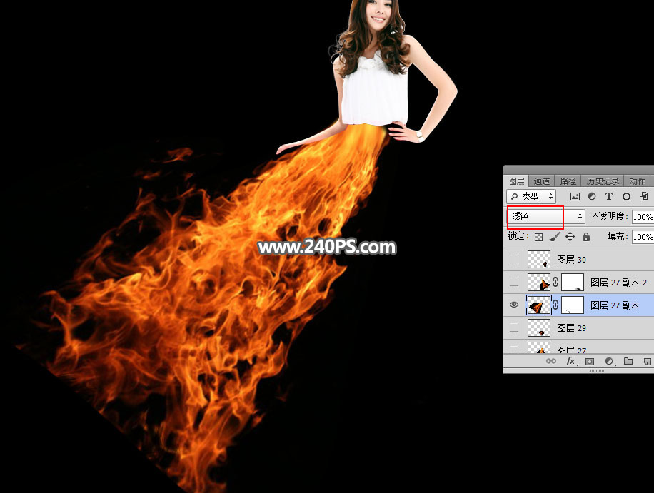 Photoshop快速给美女照片添加火焰裙装,PS教程,PS家园网