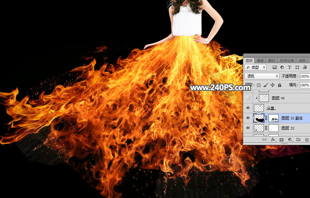 Photoshop快速给美女照片添加火焰裙装,PS教程,PS家园网