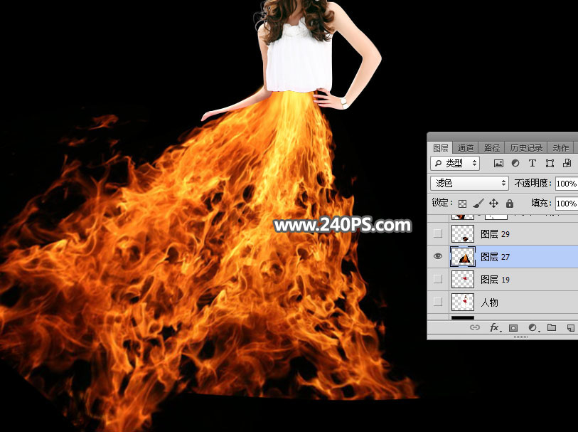 Photoshop快速给美女照片添加火焰裙装,PS教程,PS家园网