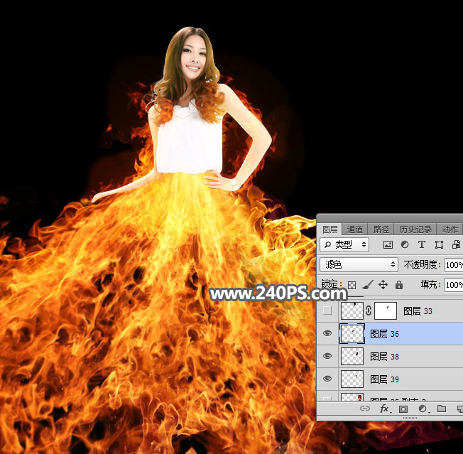 Photoshop快速给美女照片添加火焰裙装,PS教程,PS家园网