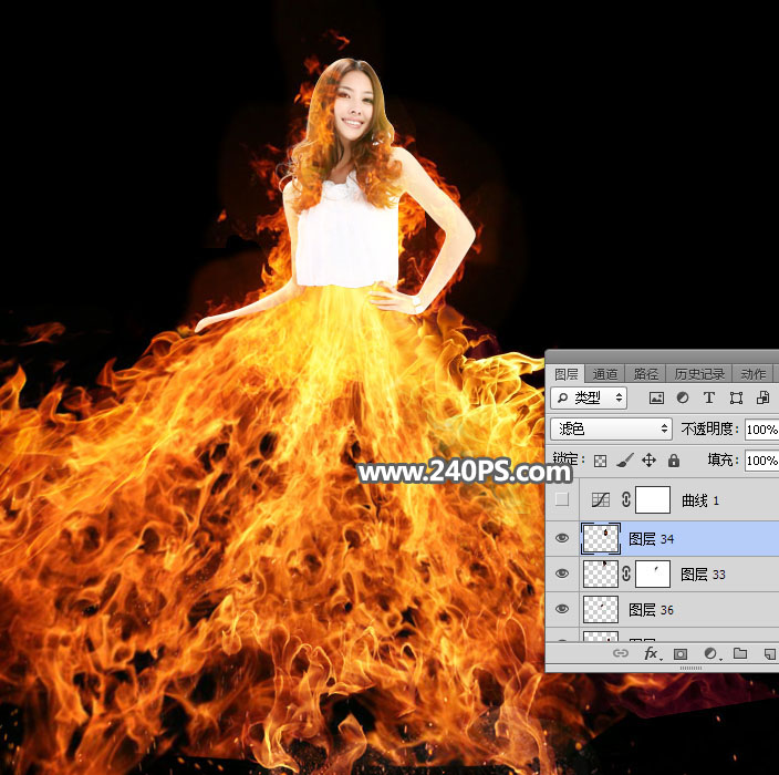 Photoshop快速给美女照片添加火焰裙装,PS教程,PS家园网