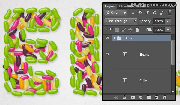 Photoshop制作由彩色豆子组成的创意艺术字,PS教程,PS家园网