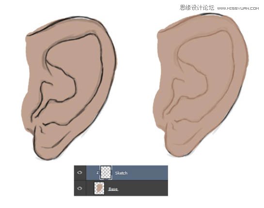 Photoshop绘制逼真的人像耳朵,PS教程,PS家园网