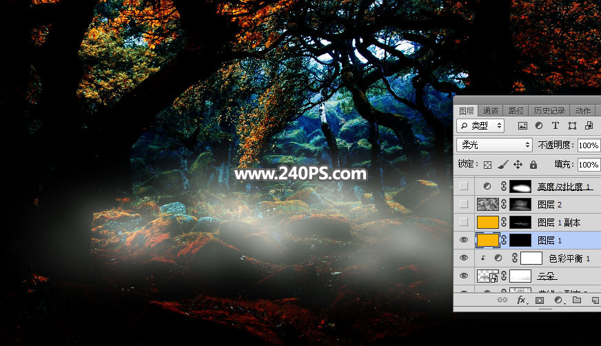 Photoshop合成森林中的天使美女唯美场景,PS教程,PS家园网