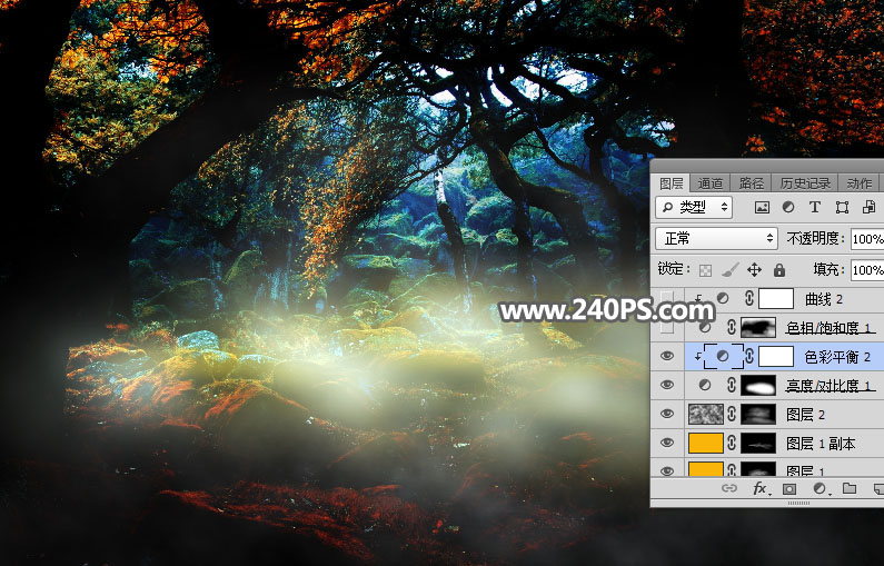 Photoshop合成森林中的天使美女唯美场景,PS教程,PS家园网