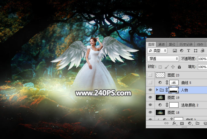 Photoshop合成森林中的天使美女唯美场景,PS教程,PS家园网