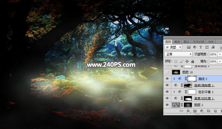 Photoshop合成森林中的天使美女唯美场景,PS教程,PS家园网