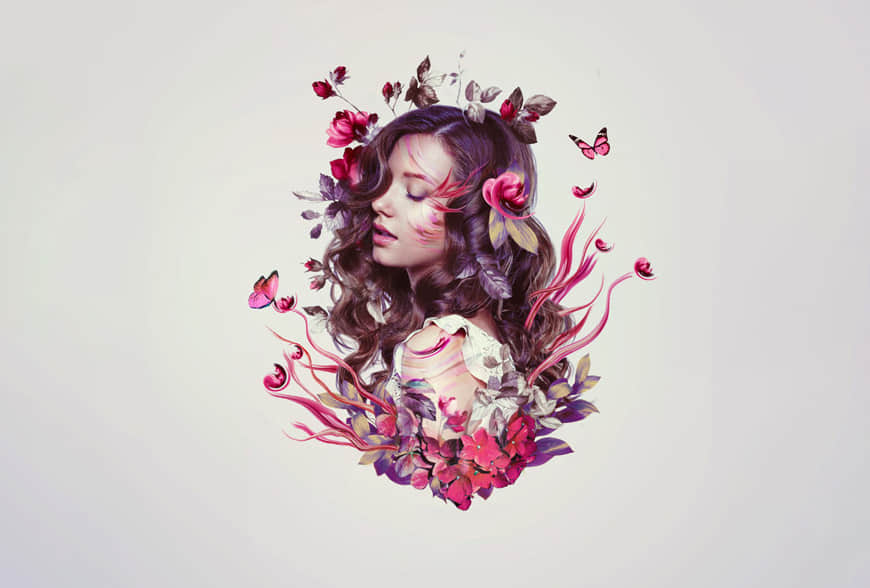 Photoshop合成时尚花朵装饰的美女头像效果,PS教程,PS家园网