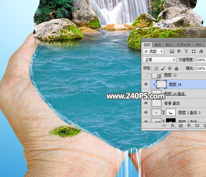 Photoshop创意合成手捧着瀑布微观场景图,PS教程,PS家园网