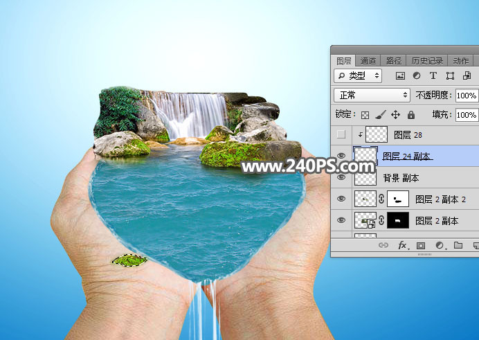 Photoshop创意合成手捧着瀑布微观场景图,PS教程,PS家园网