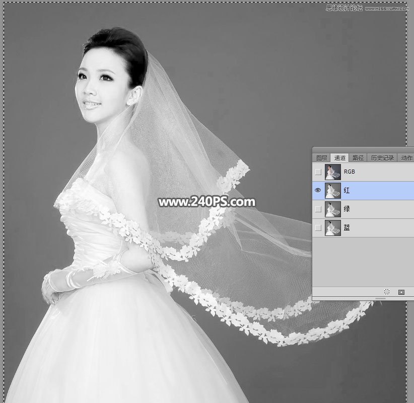 Photoshop使用通道工具抠出飘逸的透明婚纱照,PS教程,PS家园网