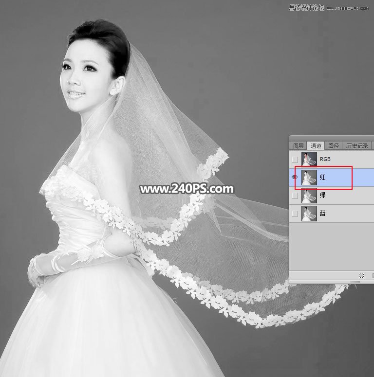 Photoshop使用通道工具抠出飘逸的透明婚纱照,PS教程,PS家园网