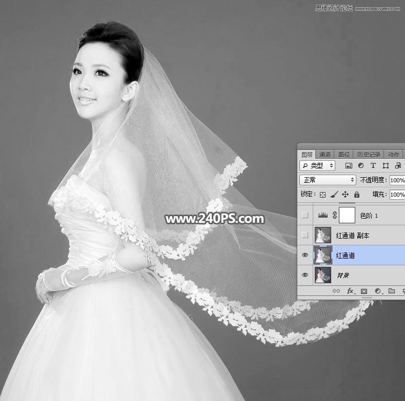 Photoshop使用通道工具抠出飘逸的透明婚纱照,PS教程,PS家园网
