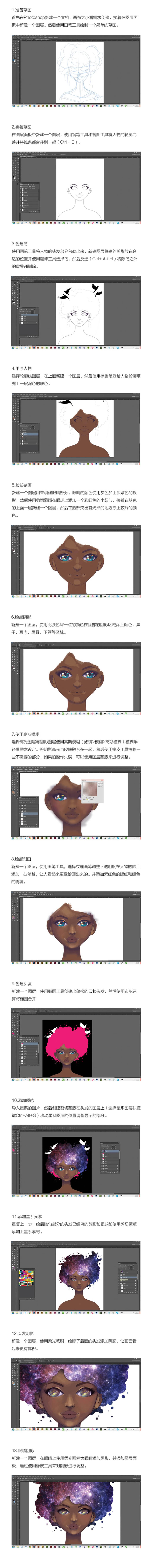 Photoshop绘制星空装饰特效的少女插画,PS教程,PS家园网