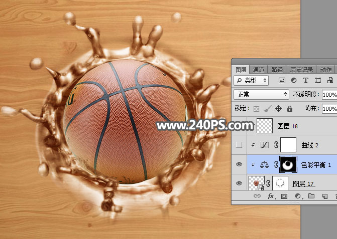 Photoshop创意合成在木板上溅起的水花和篮球,PS教程,PS家园网