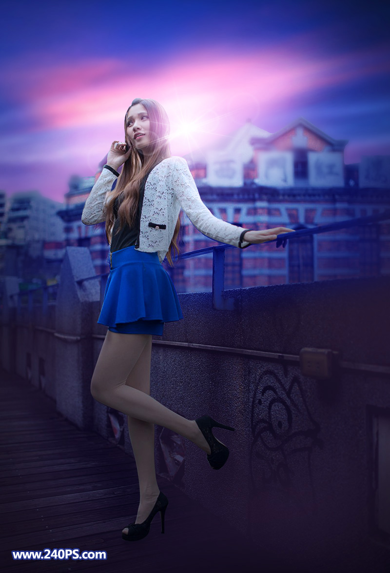 Photoshop给外景人像照片添加傍晚霞光效果,PS教程,PS家园网