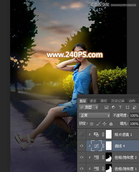 Photoshop给外景人像照片添加黄昏光效效果,PS教程,PS家园网